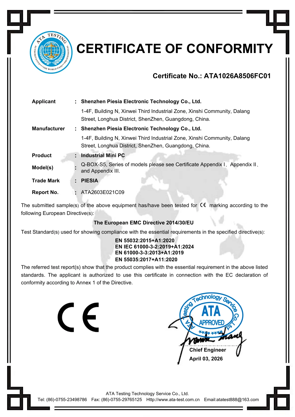 CE EMC certificate of conformity for the current GEOLiNK platform