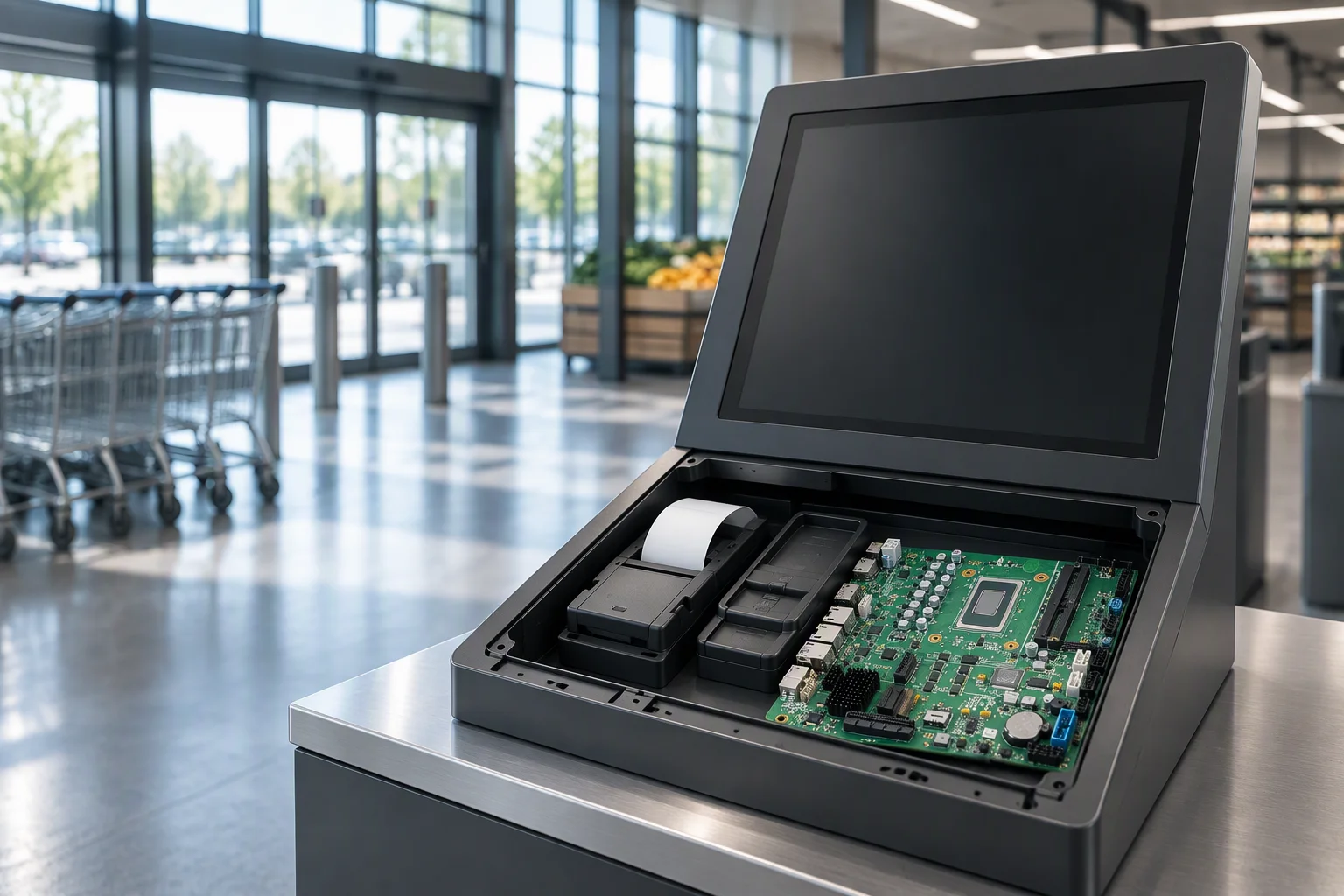 Self-service payment kiosk built around a customized industrial motherboard