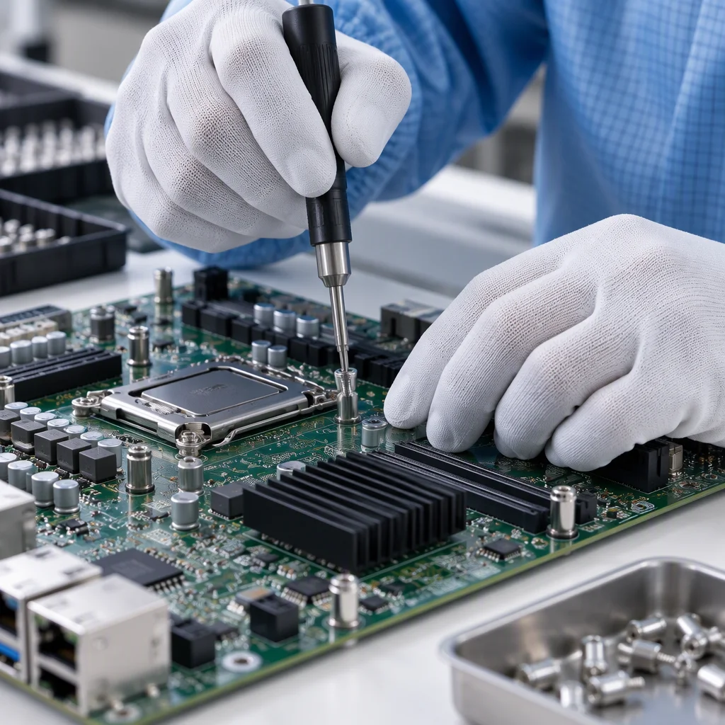 Through-hole assembly bench with ESD racks of boards