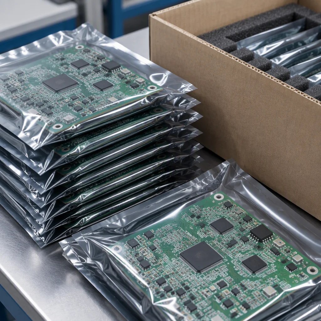Boards in ESD trays staged for packaging