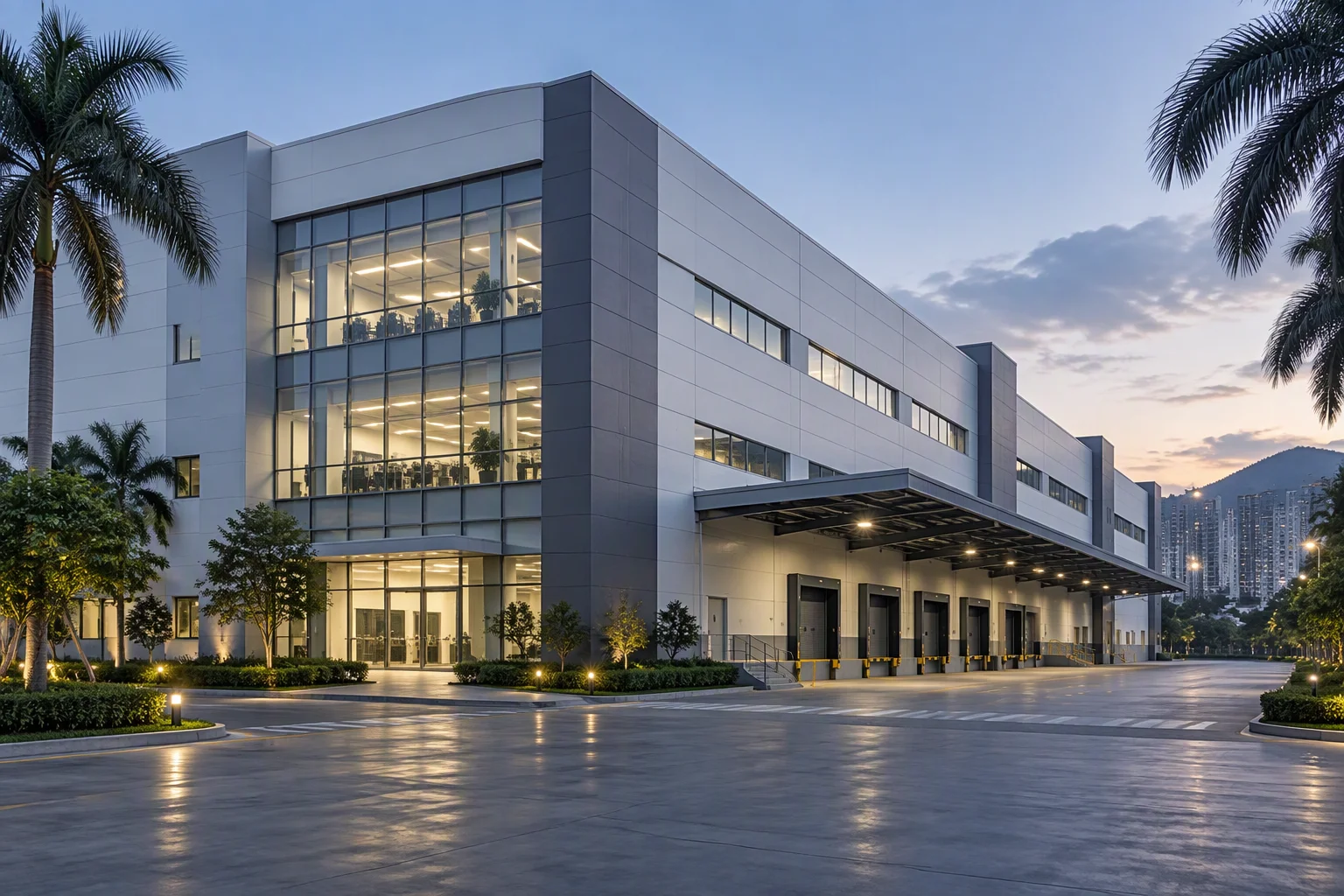 GEOLiNK manufacturing base in Shenzhen at dusk