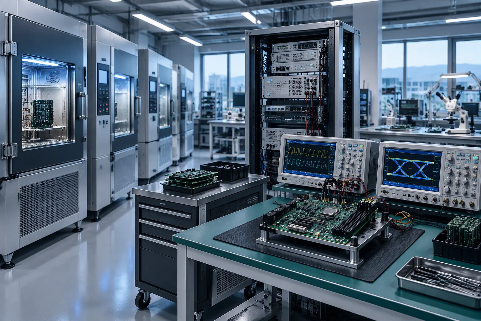 Reliability lab with thermal chambers and test benches at the GEOLiNK factory