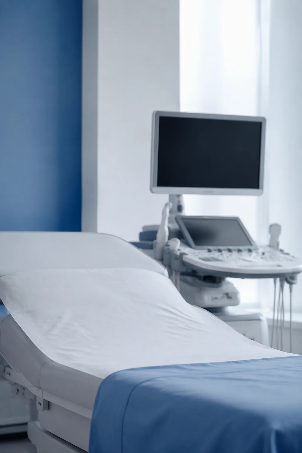 Quiet medical examination room with monitoring equipment